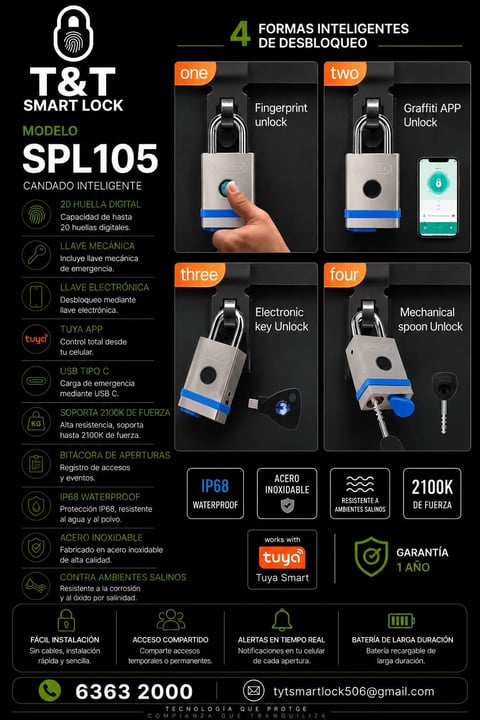 Modelo SPL105 - T&T Smart Lock con candado inteligente