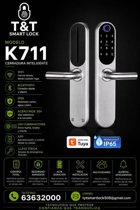 T&T Smart Lock K711 — cerradura con manija en acero inoxidable