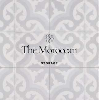 The Moroccan Storage logo with ornamental tile pattern background in gray and white