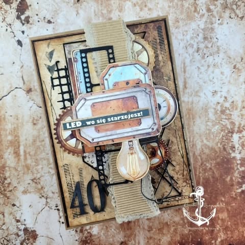 Vintage-style mixed media collage featuring retro cars, nautical elements, and layered text on textured background