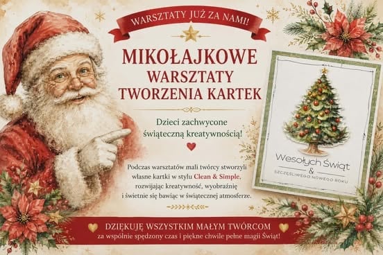 Christmas poster advertising Nicolaus workshops for kids featuring Santa Claus and decorated Christmas tree
