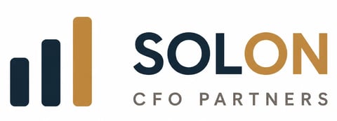 Solon CFO Partners logo with three ascending bar chart columns in navy and gold