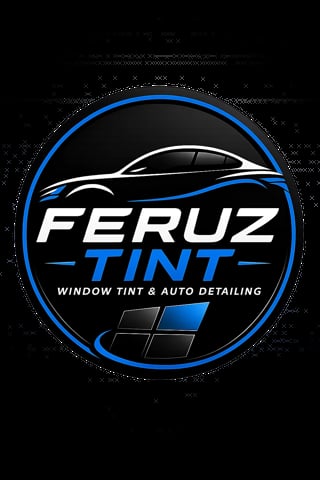 Feruz Tint logo featuring a sleek car silhouette with blue and white styling for window tint and auto detailing services