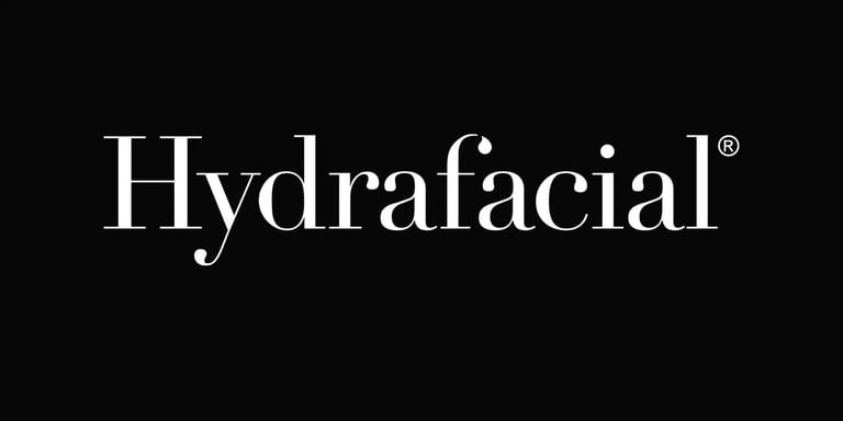 Hydrafacial logo in white text on black background